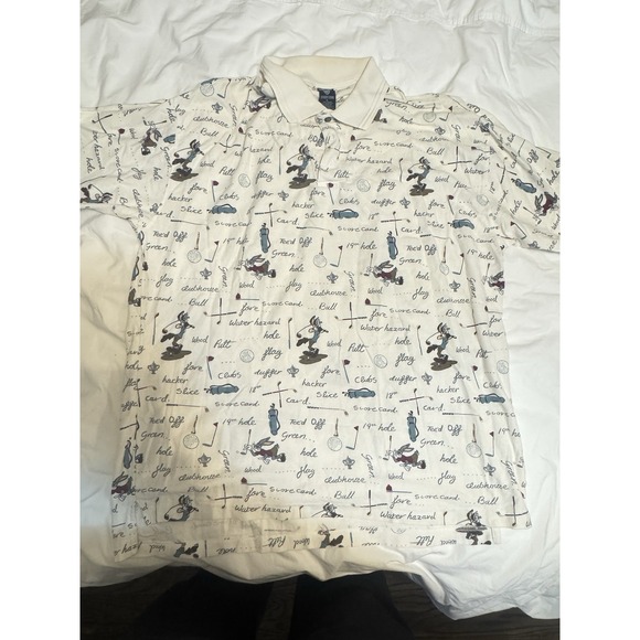 Warner Bros. Other - Vintage Warner Bros Looney Tunes Golf All Over Print Polo Shirt XL Cotton Y2K